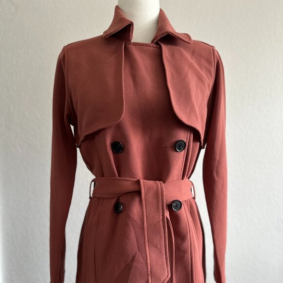 🧥 Abercrombie & Fitch Rust Red Trench Coat – Size Small - Picture 2 of 12